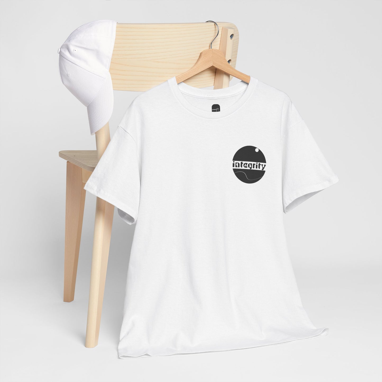 A front view of the t-shirt on a hanger showing the bold design and powerful words to inspire.