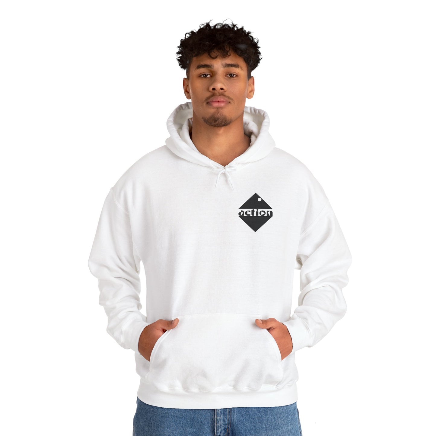 Action - Heavy Blend™ Hooded Sweatshirt - White - Aethos Clothing