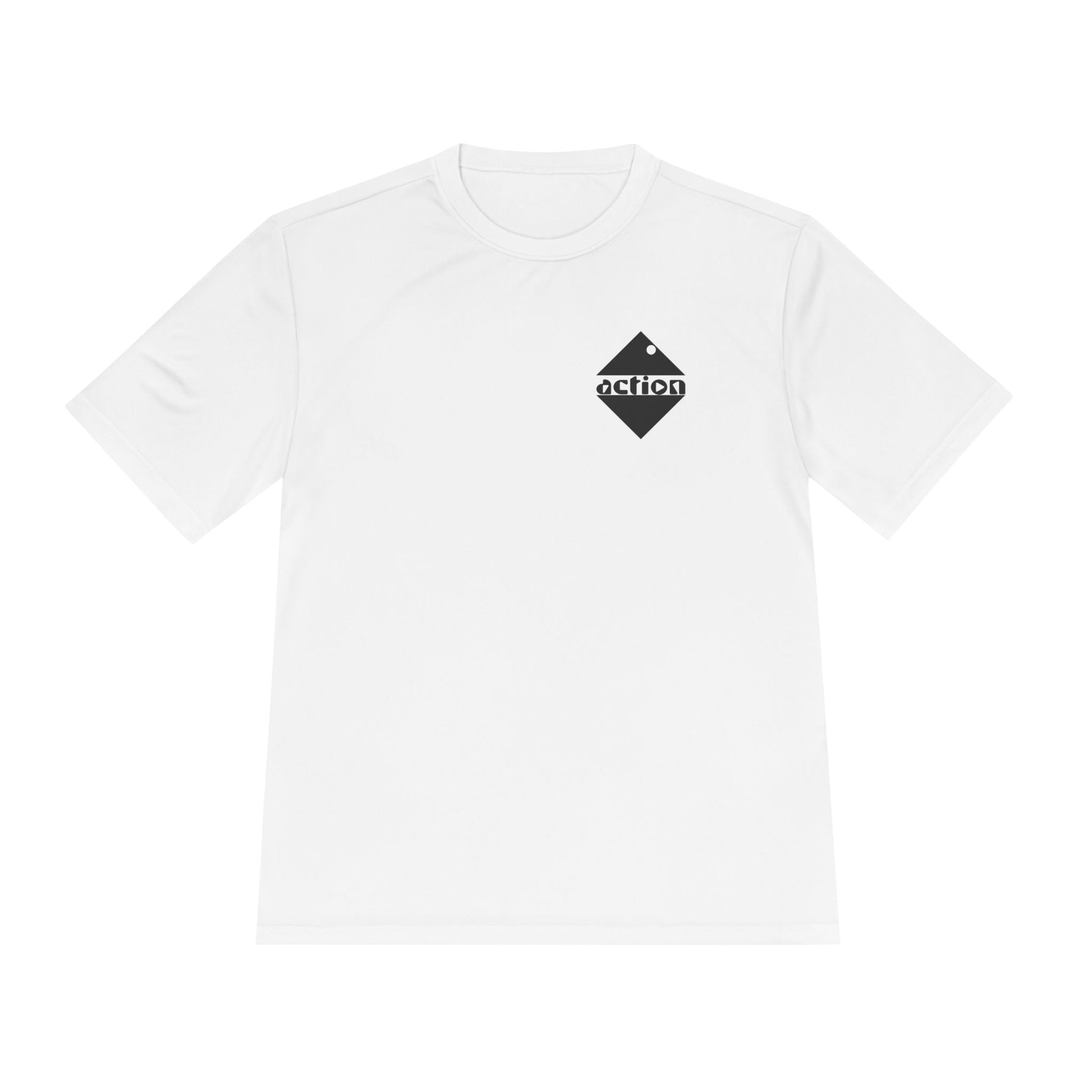 A front view of the t-shirt with bold design on left upper chest. 
